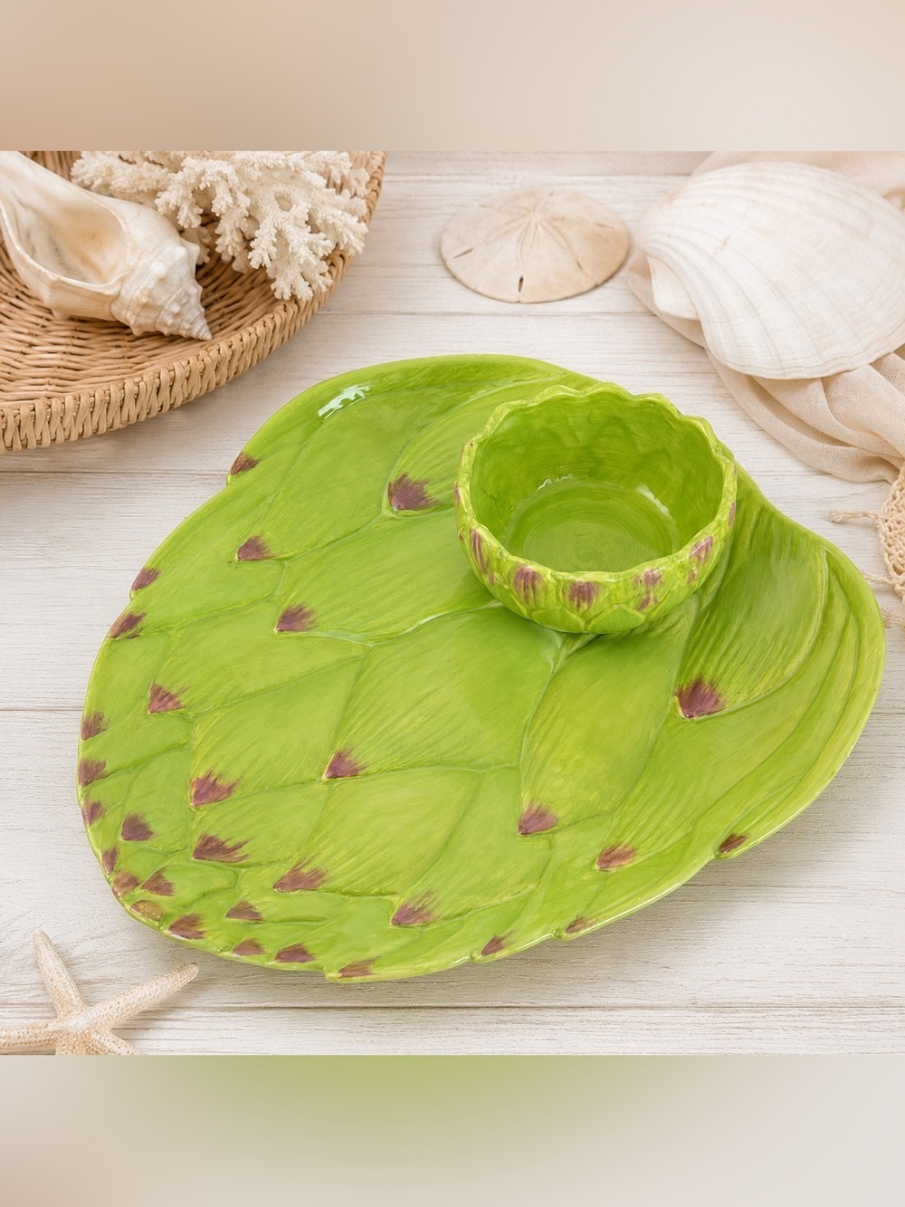 American Atelier Earthenware Artichoke Tray with matching bowl